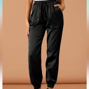 Allegra K Drawstring Satin Joggers